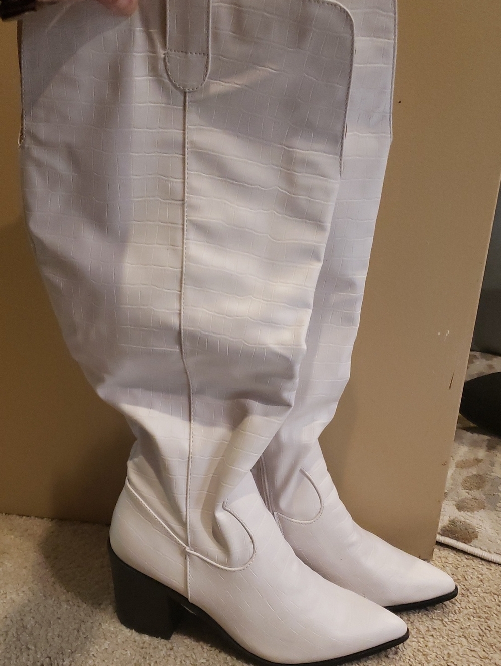 Bone White XWC 9 Women's Knee-High Faux Croc Western Boots